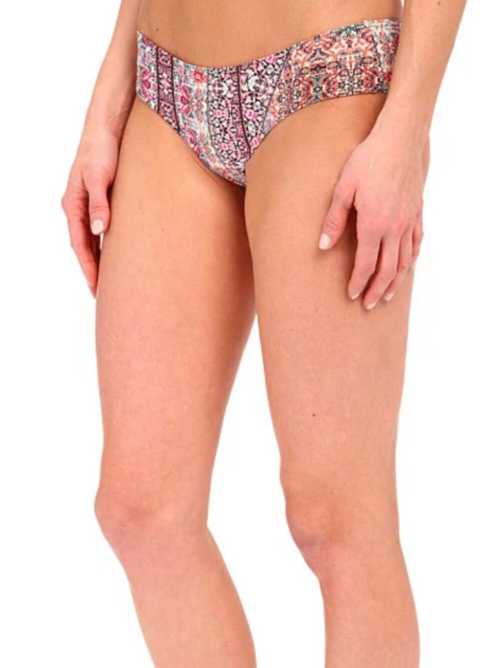 O'NEILL Free Spirit Hipster Ruched Cheeky Bikini Bottoms Pink Multi Size L NWT